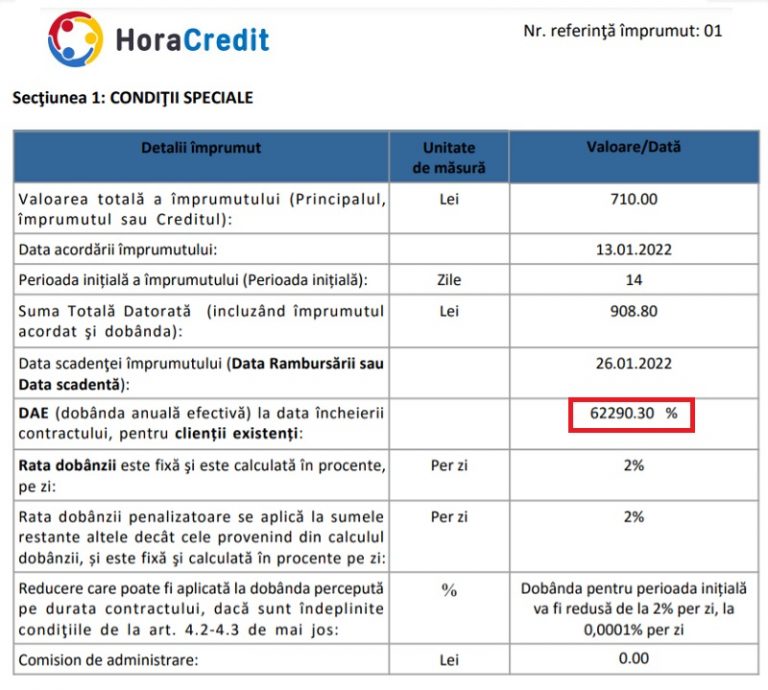 hora credit dobanda dae