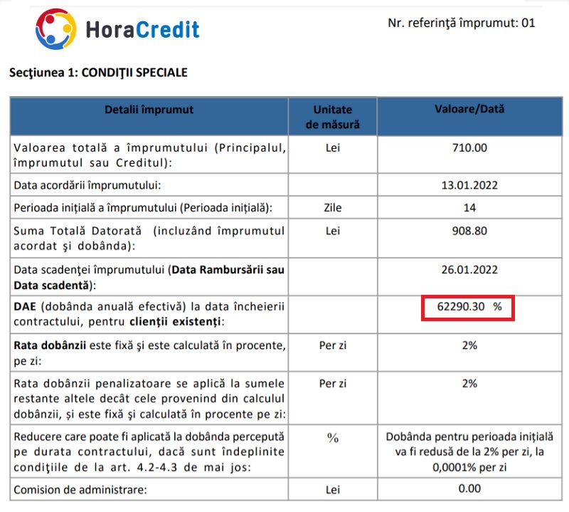 hora credit dobanda dae