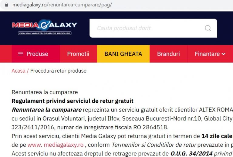 mediagalaxy returnare produs