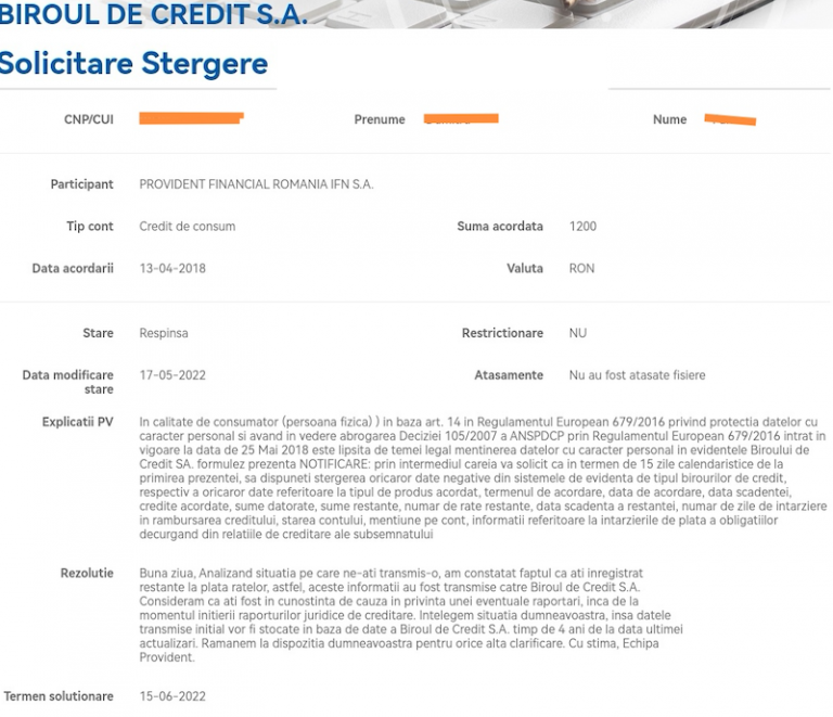 stergere biroul de credit