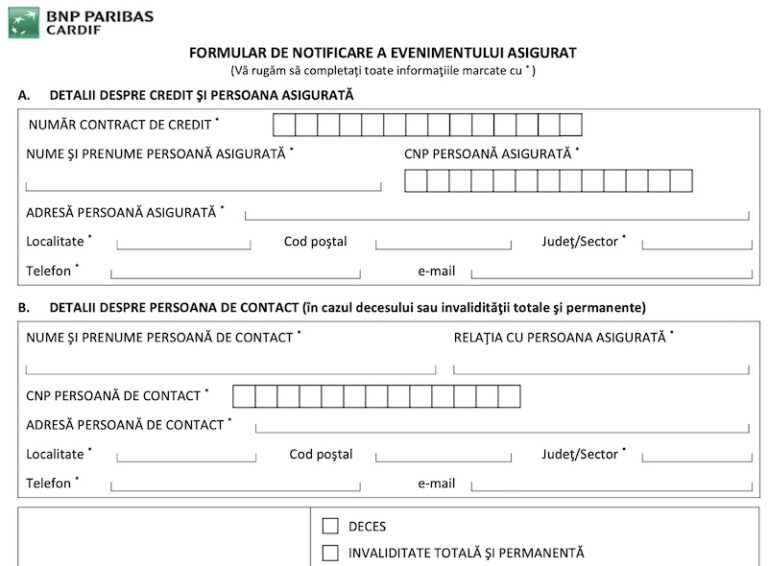 cardif formular nortificare eveniment asigurat