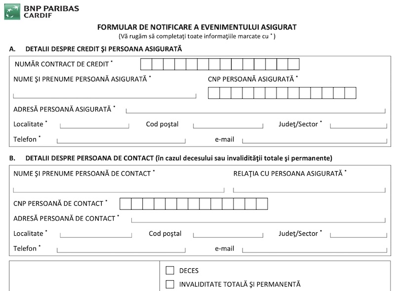 cardif formular nortificare eveniment asigurat