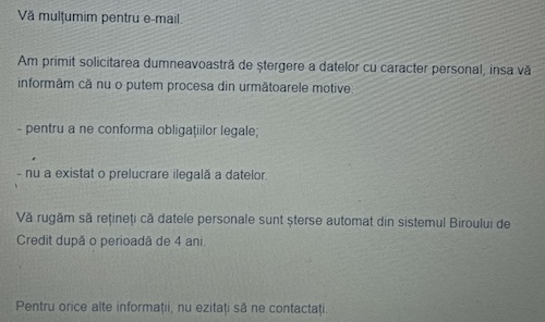Oney Bank stergere Biroul de Credit