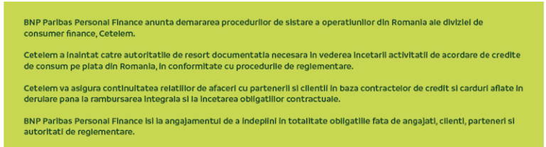 cetelem card credit retragere din romania