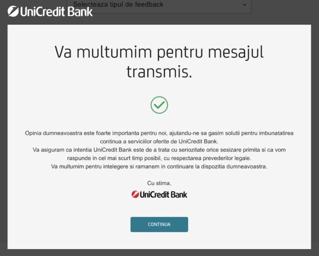 unicredit reclamatie aplicatie
